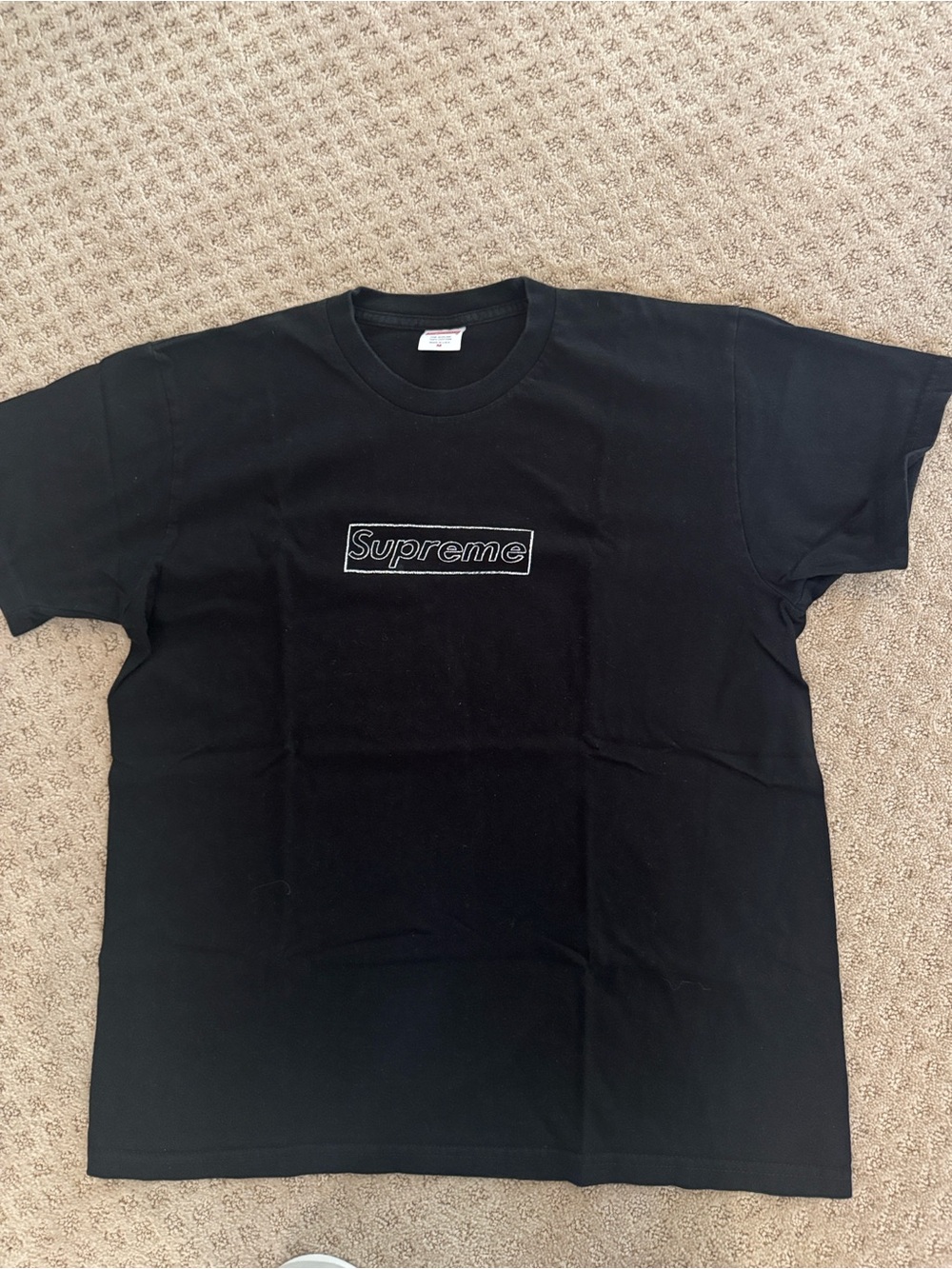 Supreme Black T-Shirt with White Outline Logo
